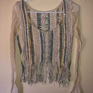 Free people long sleeve top with fringe